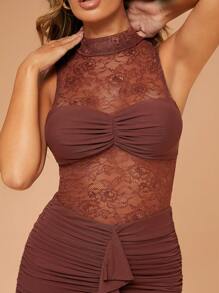 Hauture Mock Neck Lace Dress With Ruching Detail