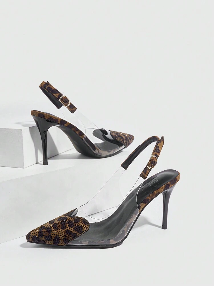 CUCCOO SZL Women's Pointed Toe Leopard Pattern Detail Casual High Heel Pumps Valentines