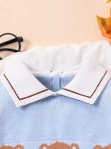 SHEIN Playful Pals Baby Boy Cute Cartoon Bear Knitted Sweater And Pants 2pcs Set, Fashion And Versatile, Suitable For Autumn/Winter