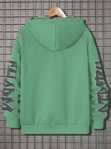 PAVTROS Manfinity Streetrush Men's Casual Letter Print Zip-Up Hoodie Sweatshirt For Everyday Wear, Autumn - Mint Green - View 2