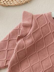 Baby Girl Textured Ribbed Solid Color Ruffled Long Sleeve Top & Tapered Pants Knit Sweater Set - Coral Orange - View 5