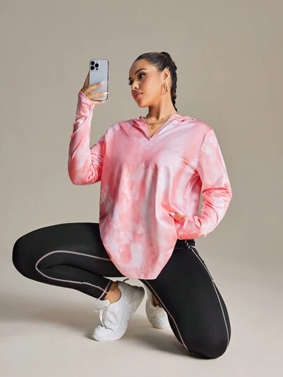 Easithlete 大码扎染连帽上衣搭配紧身裤运动套装健身套装女士健身套装