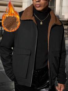 Manfinity VCAY Men Casual Loose Patchwork Long Sleeve Jacket, For Fall Winter - Black - View 1