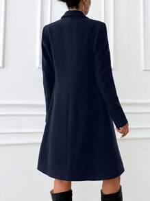 EURMUSE Lapel Neck Double Breasted Woolen Overcoat - Black - View 2
