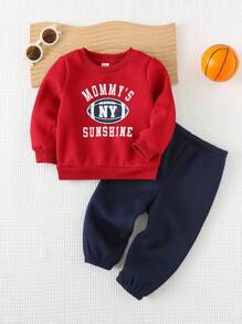 Cozy Pixies 2 件套男婴字母图案圆领长袖套头衫和松紧腰袖口裤套装 - 彩色 - 查看 9