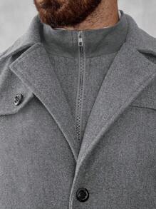 Manfinity Mode Men's Long Sleeve Solid Color Zip Front Casual Loose Grey Overcoat, Autumn, Men Outerwear, Old Money - Light Grey - View 8