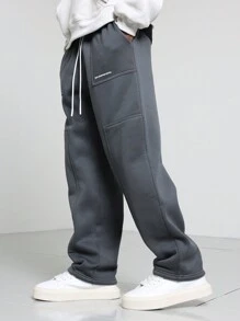 优质滑板运动裤羊毛运动裤舒适冬季家居服运动服健身训练裤街头风格休闲裤带侧袋 - 深灰色 - 查看 3