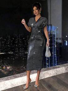 Chiquease 女士优雅闪亮派对性感连衣裙 - 黑色 - 查看 4