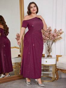 Modelyn Glittery Bodycon Fishtail Dress Formal Plus Size Party Gown For Women, Party Fitted Cocktail & Party Dresses, For Evening Party/Wedding Guest/Anniversary - Red Violet - View 7