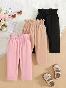 SHEIN Vintaside Kids Baby Girls' 3pcs Plain Color Casual Pants Set, Suitable For Outdoor, Spring/Autumn - Multicolor - View 2