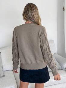SHEIN LUNE Fall/Winter Thick Crewneck Sweater Woman 3D Flower Crochet Sweaters Long Sleeve Knit Jumper - Light Grey - View 2