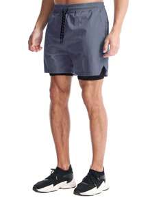 Gym Rark 男友风男士抽绳腰口袋日常健身运动短裤灰色短裤 - 淺灰色 - 查看 3