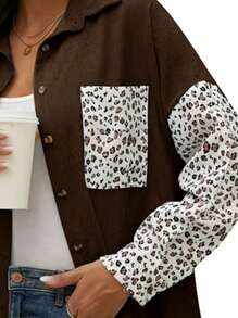 INAWLY Áo khoác đơn giản thường ngày tay dài cài nút phía trước màu trơn cỡ lớn - màu nâu - Xem 4