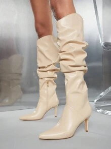 SHUZIA Faux Suede Sloutch Knee High Heel Boots - Brown - View 3