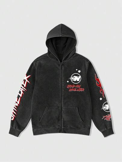 Street Life 1 pieza Sudadera con capucha casual de manga larga con estampado gráfico de figura masculina