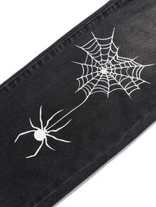 SHEIN 青少年男孩时尚休闲黑色庆祝万圣节蜘蛛网图案黑色宽松直筒牛仔裤适合日常穿着和秋装 - 黑色 - 查看 5