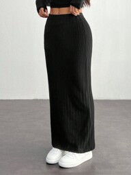 SHEIN PETITE レディース黒色 ひだ入りタイトニーレングススカート