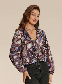 Chiquease Áo cánh rộng tay lỡ in họa tiết đầy đủ cho nữ, thời trang, mùa thu - Nhiều màu - Xem 3