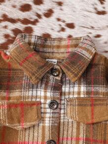 SHEIN Young Girl Plaid Print Flap Detail Shirt & Cami Jumpsuit