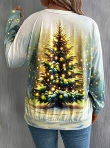 EMERY ROSE Große Größen Lockeres Sweatshirt mit Weihnachten Muster, Drop-Shoulder