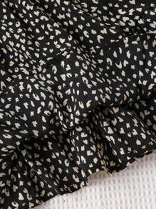 SHEIN Young Girl Summer / Fall Allover Print Ruffle Trim Flounce Sleeve Dress, Great For Casual & Daily Wear & School Daily In Summer & Autumn, Mom And Daughter & Sisters Matching - Black - View 3