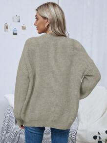 Chiquease 女士休闲纯色落肩宽松开衫 - 杏色 - 查看 2