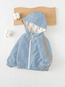 Cozy Pixies 男婴撞色带休闲连帽夹克 - 藍白色 - 查看 8