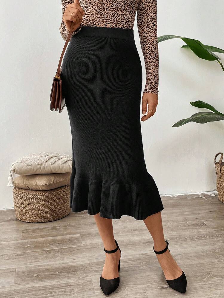Women's Ruffle Hem Sweater Skirt Fall Women Outfits Party Outfits Winter