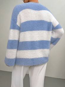 SHEIN Unity Casual Color Block Stripe Bell Sleeve Sweater, Autumn/Winter, Knit Pullover Fall - Multicolor - View 2