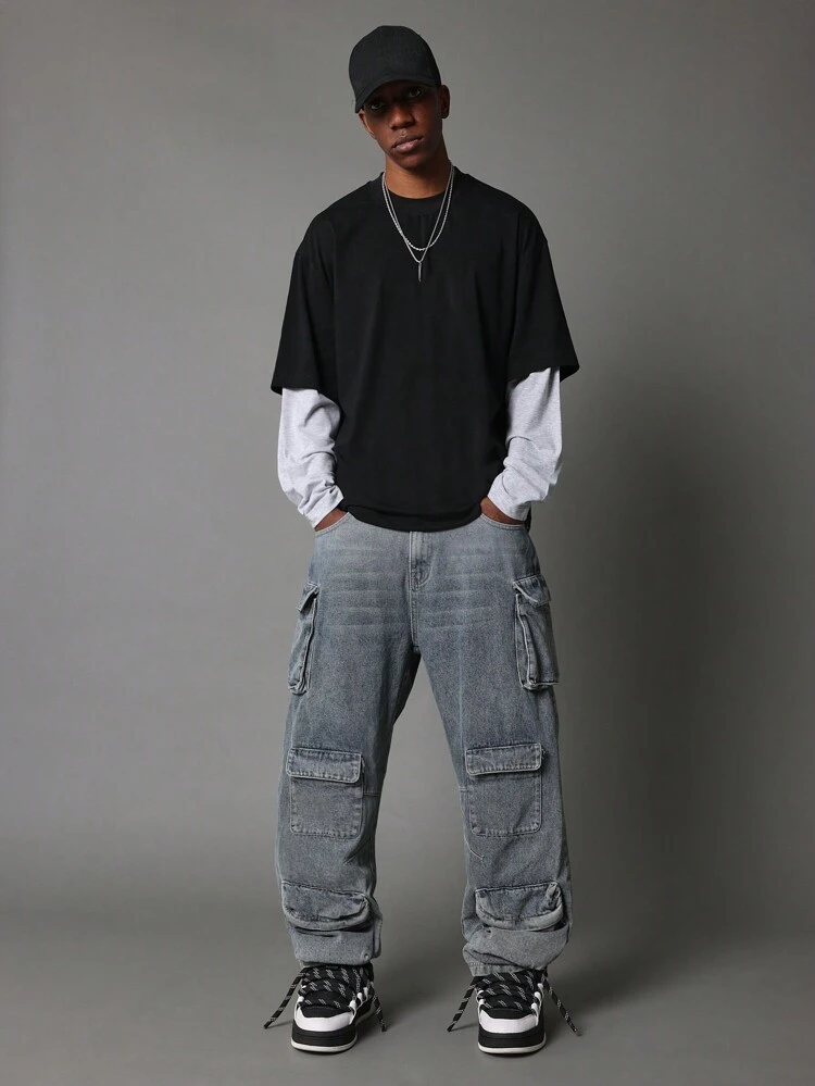 Essential Oversized Layered Long Sleeve T Shirt With Contrast Sleeves