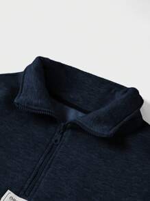 EURMUSE Cotton Men Letter Patched Quarter Zip Sweatshirt - Navy Blue - View 6