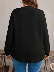 SHEIN LUNE 大码女式纯色简约长袖卫衣，适合日常穿着、节日、毕业典礼、返校季、毕业典礼、教师节等场合，秋冬季节皆宜。 - 黑色 - 查看 2