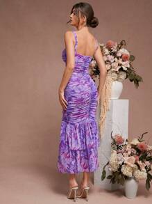 L'Amorae Floral Ruched Mermaid Hem With Cutout Details Dress