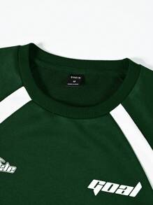 Manfinity EMRG Men's Casual Race Car Inspired Letter Print Color Block Raglan Sleeve Pullover Sweatshirt, Spring/Autumn - Dark Green - View 5