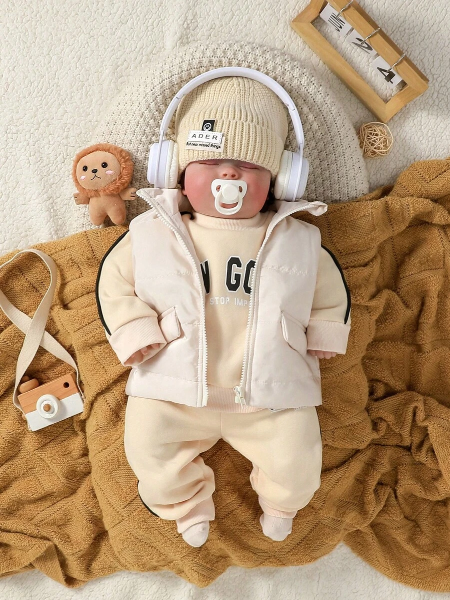 3pcs Baby Boy/Girl Casual Cute Long Sleeve Top, Vest And Pants Set, Autumn/Winter - Multicolor - View 1