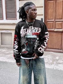 Manfinity VCAY Áo nỉ cổ tròn in họa tiết dành cho nam, trang phục thường ngày, dạo phố, dành cho mùa thu đông - Nhiều màu - Xem 4