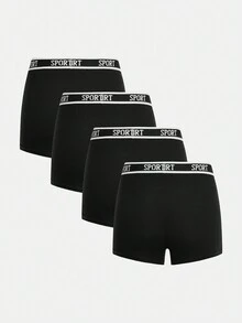 SHEIN 4 chiếc quần lót liền mạch thoải mái tối giản thể thao cho bé trai tuổi mới lớn - màu đen - Xem 2