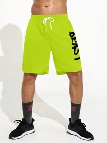 Gym Rark Boyfriend Style Men's Summer Casual Letter Print Drawstring Waist Loose Workout Shorts - Mint Green - View 5
