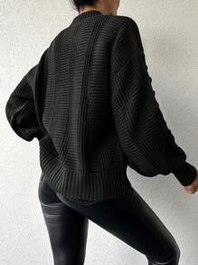 SHEIN Women's Solid Color Dropped Shoulder Long Sleeve Loose Cardigan, Casual For Autumn/Winter - Hitam - View 2