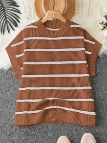 Calvaya 大码休闲宽松条纹蝙蝠袖针织毛衣，秋季