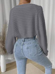 Chiquease Áo khoác cardigan lông chồn giả ngắn, màu trơn thường ngày, thu/đông - Xám - Xem 2