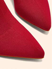 CUCCOO BASICS Women Red Pointed Toe Elastic Thick High Heel One-Push-On Knitted Ankle Boots Spring Shoes Spring Break Easter - Red - View 3