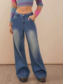 WESTFADE Premium Denim Baumwoll getönte weit geschnittene Jeans