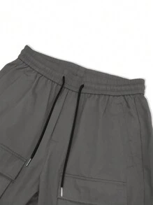 Manfinity LEGND Men Flap Pocket Buckle Detail Drawstring Waist Cargo Pants - Dark Grey - View 6