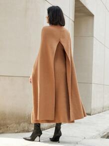 Aveloria Modichic 2 Stücke Damen Herbstmode Set, enthält hochgeschlossenen warmen und bequemen Cape und passendes Kleid, stilvoller Straßenmode Look für Damen - Khaki - Übersicht 3