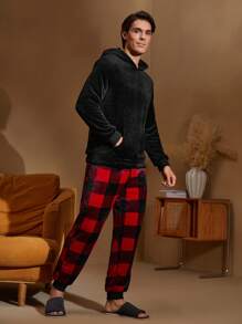 Bộ đồ ngủ quần kẻ sọc và áo hoodie mềm mại thoải mái cho nam, mùa thu/đông, dành cho Giáng sinh - Nhiều màu - Xem 5