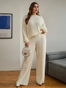 EURMUSE Sweater And Pants Knitwear Set With Cable Pattern - Casual - White - View 1