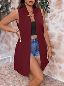 Calvaya Rompi Wanita Ukuran Besar dengan Bukaan Depan Kasual Warna Polos, Blazer Ringan, Untuk Wisuda Musim Gugur, Kembali ke Sekolah, Pakaian Guru untuk Wanita - Burgundy - View 5