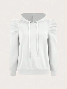 SHEIN LUNE Áo nỉ trùm đầu tay bồng màu trơn cỡ lớn thường ngày, dành cho quần áo mùa thu đông - trắng - Xem 7