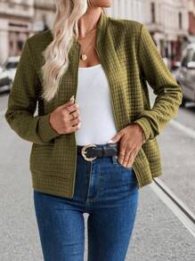 SHEIN LUNE Women Casual Textured Zipper Lightweight Jacket For Autumn